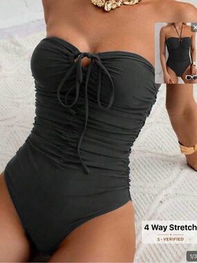 NEVER WORN Black Ruched Halter One-Piece Swimsuit